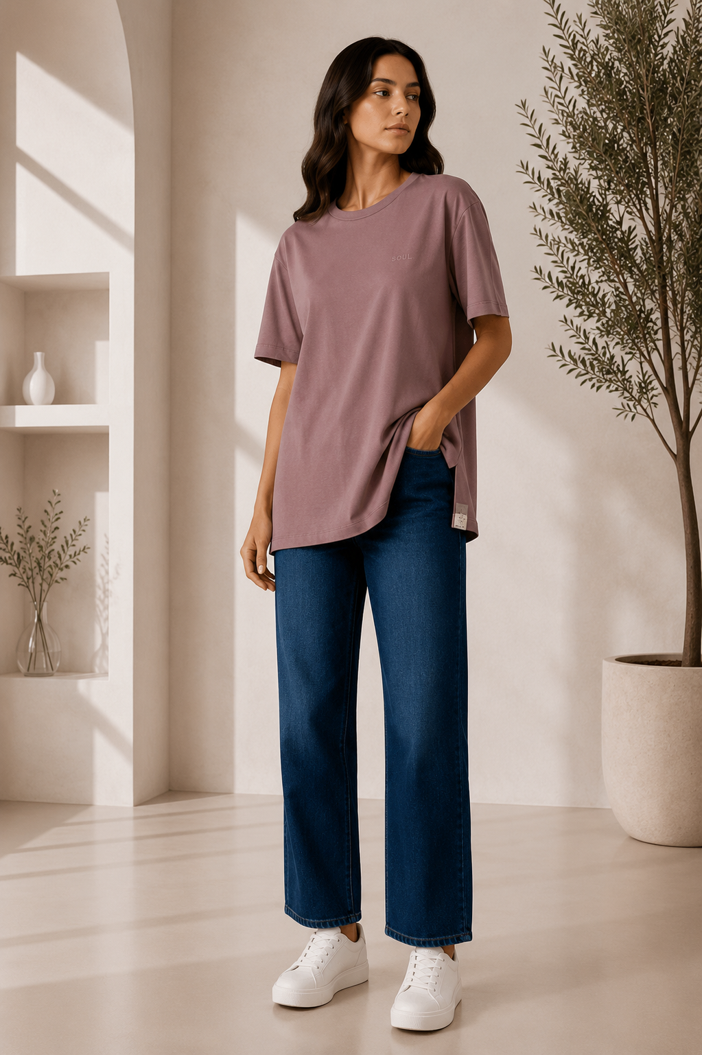 Vizon Renk Kısa Kollu Basic Tshirt