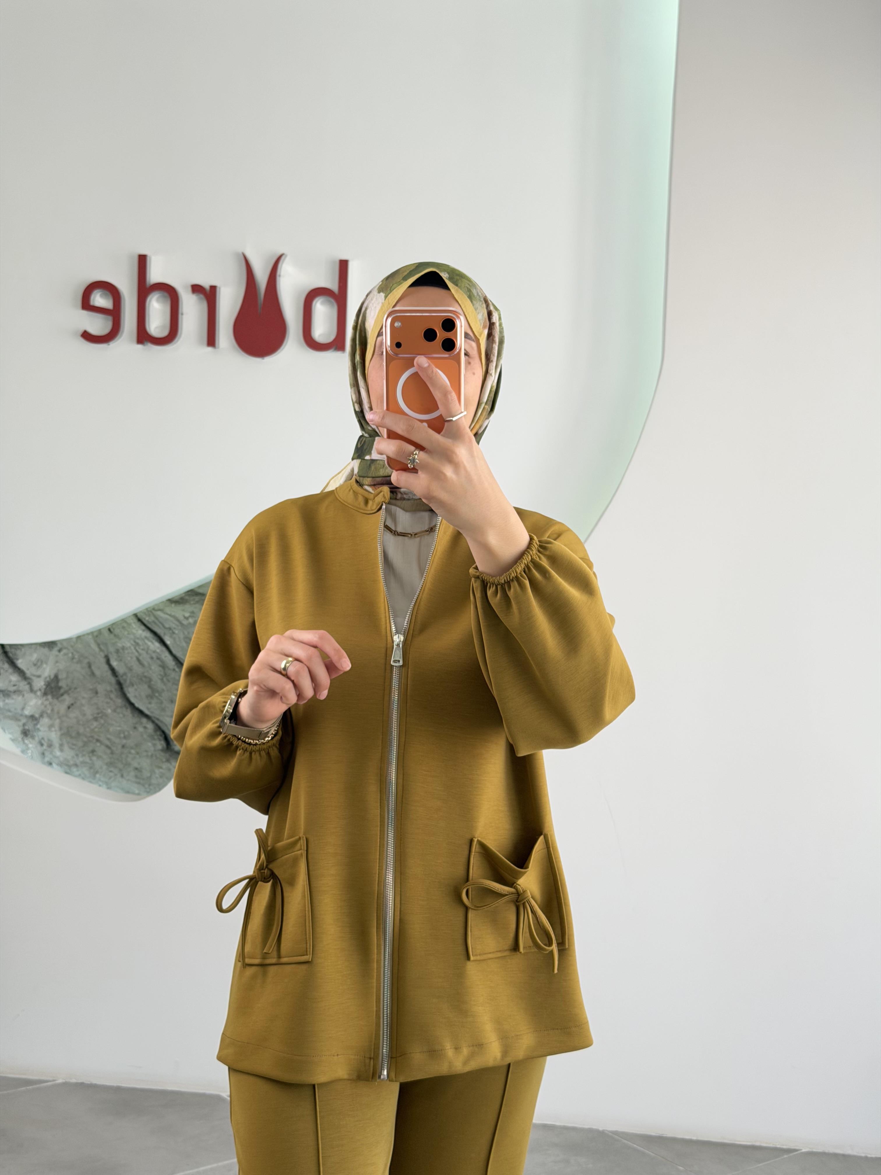 Yağ Yeşili Renk Ceketi Fermuarlı KadınTakım