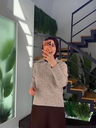  Bej Renk Polo Yaka Triko Kazak