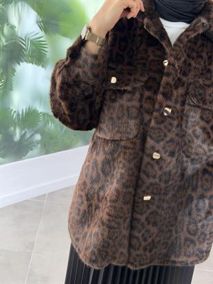  Kahve Renk Leopar Desenli Shacket