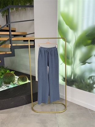 Açık Mavi Renk Beli Lastikli Tensel Pantolon