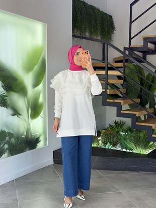 Açık Mavi Renk Işıltı Wide Leg Jean Pantolon