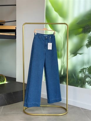 Açık Mavi Renk Işıltı Wide Leg Jean Pantolon