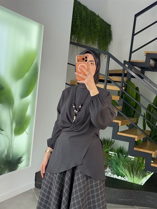 Antrasit Renk Eteği Ekose Desenli Takım