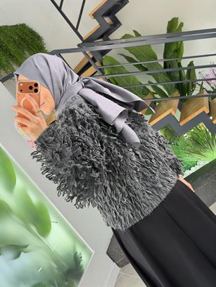 Antrasit Renk Saçaklı Triko Hırka