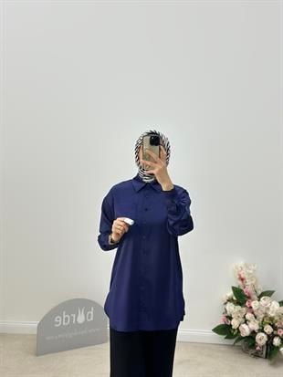 Armine Collection Chanel Saten Gömlek 24KD9240 Lacivert 