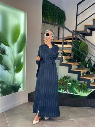 Armine Collection Çizgili Pardesü 25Y9019 Lacivert  
