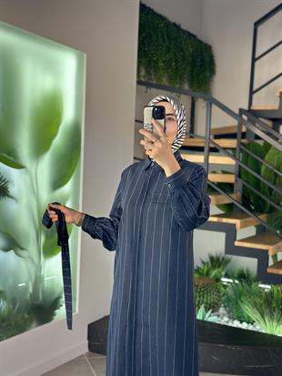 Armine Collection Çizgili Pardesü 25Y9019 Lacivert  