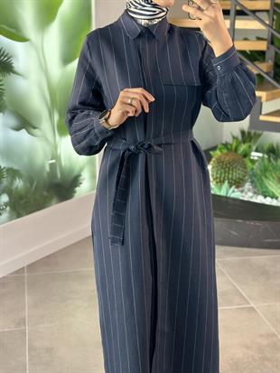 Armine Collection Çizgili Pardesü 25Y9019 Lacivert  