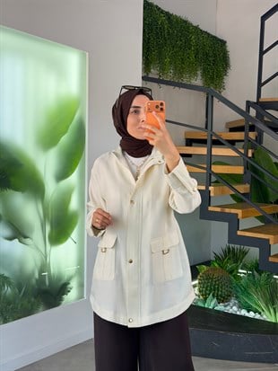 Armine Jakarlı Kumaş Ceket AGKP1214 Krem