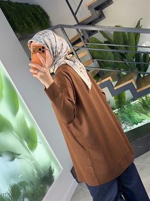 Armine Trend Baklava Desen Detaylı Merserize Kadın Tunik 25YTD4118 Camel 