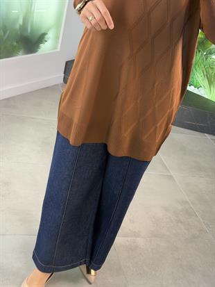 Armine Trend Baklava Desen Detaylı Merserize Kadın Tunik 25YTD4118 Camel 