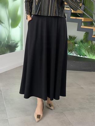 Armine Trend Bluzu Desenli Etekli Takım 25KT6117 Siyah-Petrol