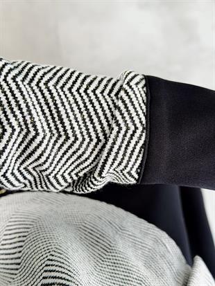 Armine Trend Ceketi Balıksırtı Desenli Etekli Takım 25KT608 Siyah
