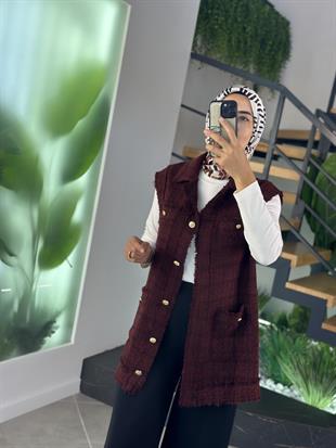 Armine Trend Cepli Tüvit Yelek 25KT516 Bordo