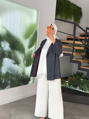 Armine Trend Çizgili Blazer Ceket 26YT6182-1 Lacivert