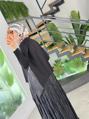 Armine Trend Deri Detaylı Etekli Takım 26YT682 Siyah