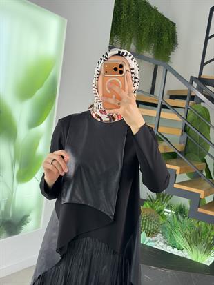 Armine Trend Deri Detaylı Etekli Takım 26YT682 Siyah