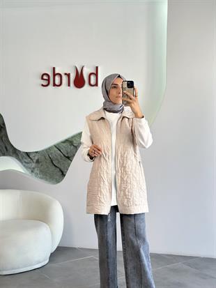 Armine Trend Dikiş Detaylı Fermuarlı Yelek 25KT535 Bej
