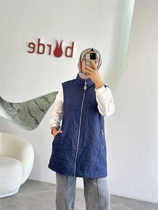 Armine Trend Dikiş Detaylı Fermuarlı Yelek 25KT535 Lacivert