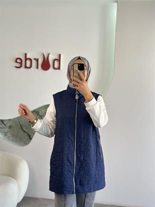 Armine Trend Dikiş Detaylı Fermuarlı Yelek 25KT535 Lacivert