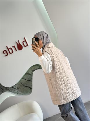Armine Trend Dikiş Detaylı Fermuarlı Yelek 25KT535 Bej