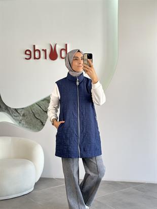 Armine Trend Dikiş Detaylı Fermuarlı Yelek 25KT535 Lacivert