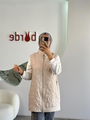 Armine Trend Dikiş Detaylı Fermuarlı Yelek 25KT535 Bej