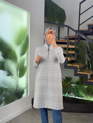 Armine Trend Ekose Desenli Tunik 25KT464 Gri