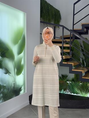 Armine Trend Ekose Desenli Tunik 25KT464 Bej