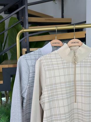 Armine Trend Ekose Desenli Tunik 25KT464 Bej