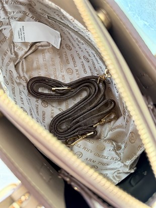 Armine Trend El Ve Uzun Askılı Omuz Çantası ARM170 Vizon AR Baskılı