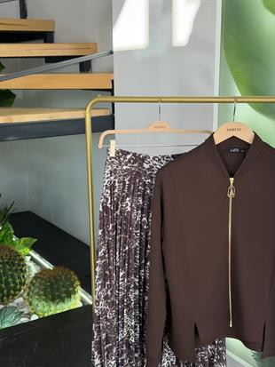 Armine Trend Eteği Leopar Desenli Takım 25KT6100 Kahverengi