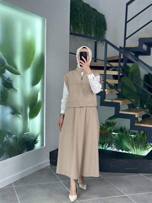 Armine Trend Yelekli Etekli İkili Takım 25YT613 Bej 
