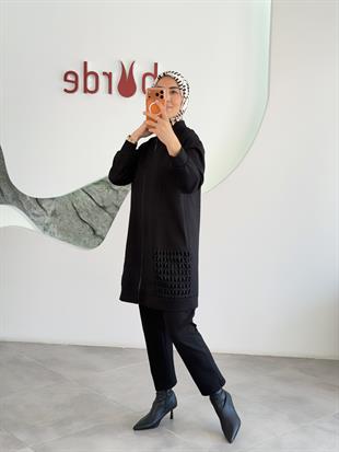 Armine Trend File Garnili Pantolonlu Takım 25KT693 Siyah