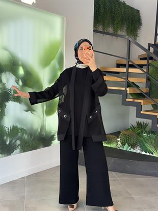 Armine Trend Fileli Ve Kuşgözü Detaylı İkili Takım 26YT670 Siyah