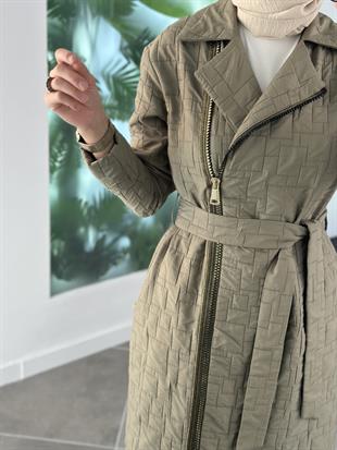 Armine Trend Gold Fermuarlı Kapitone Kap 25YT811 Haki