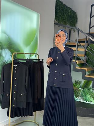 Armine Trend Gold Metal Düğmeli Triko Hırka 25YTD4120 Lacivert