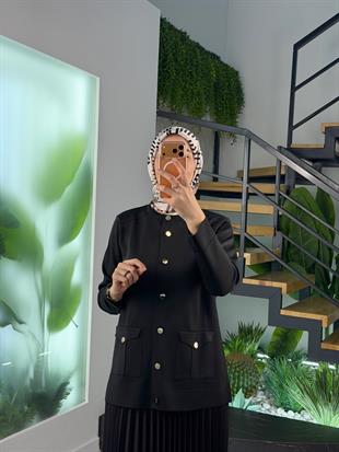 Armine Trend Gold Metal Düğmeli Triko Hırka 25YTD4120 Siyah