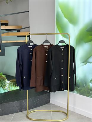 Armine Trend Gold Metal Düğmeli Triko Hırka 25YTD4120 Siyah