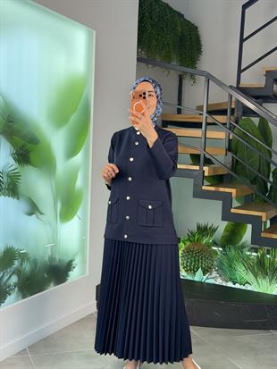 Armine Trend Gold Metal Düğmeli Triko Hırka 25YTD4120 Lacivert