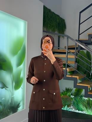 Armine Trend Gold Metal Düğmeli Triko Hırka 25YTD4120 Kahverengi