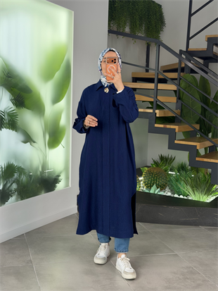 Armine Trend Kabartma Desenli Gizli Düğmeli Giyçık 26YT402 Lacivert