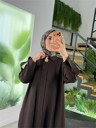 Armine Trend Kabartma Desenli Gizli Düğmeli Giyçık 26YT402 Kahverengi