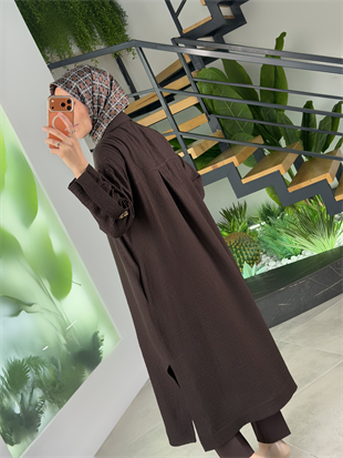 Armine Trend Kabartma Desenli Gizli Düğmeli Giyçık 26YT402 Kahverengi