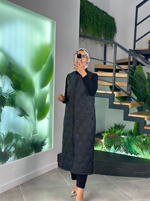 Armine Trend Kolları Örme Krep Kapitone Kap 25YT553 Siyah