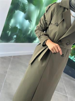 Armine Trend Kruvaze Kapamalı Kuşaklı Trench 25KT720 Haki