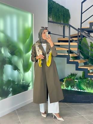 Armine Trend Kruvaze Kapamalı Kuşaklı Trench 25KT720 Haki