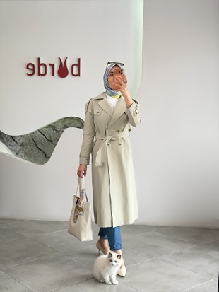 Armine Trend Kruvaze Yaka Astarsız Trençkot 26YT707 Küf Yeşili