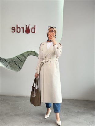 Armine Trend Kruvaze Yaka Astarsız Trençkot 26YT707 Taş